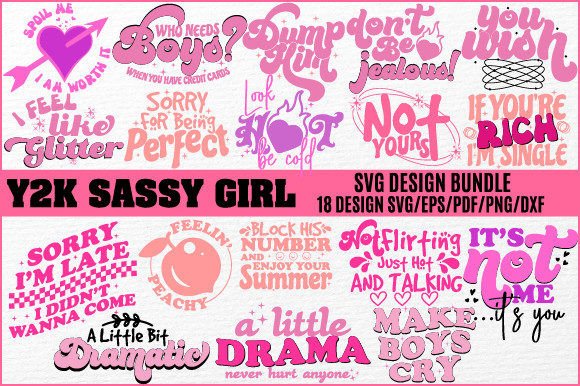 Y2K Sassy Girl Quotes SVG Design Bundle