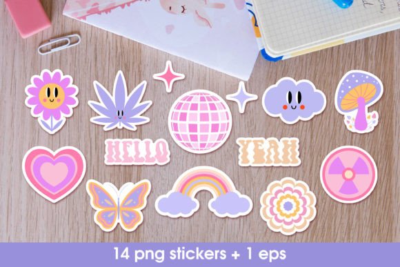 Retro Y2K Groovy Sticker Bundle