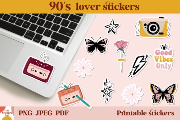 90s Retro Nostalgia Printable Sticker Pack