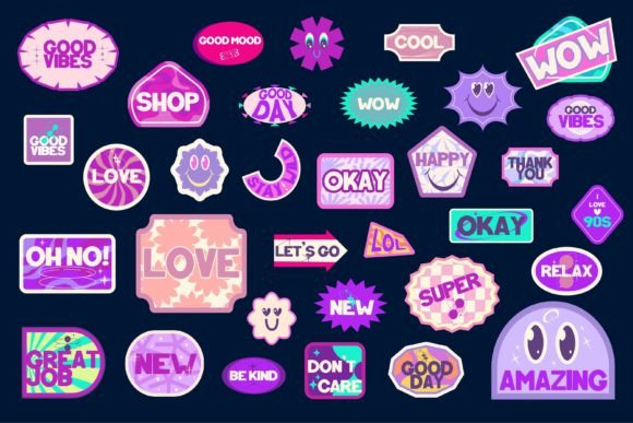 Y2K Retro Groovy Sticker Vector Set