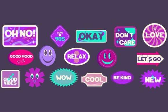 Y2K Purple Aesthetic 90s Sticker Vector Set