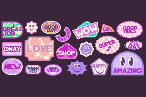 Y2K Retro Groovy Sticker Vector Set