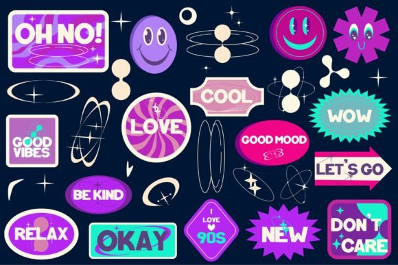 Y2K Aesthetic Sticker Pack with Retro Text Designs
