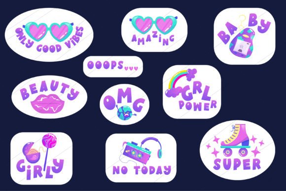 Retro Y2K Neon Girly 90s Sticker Vector Set