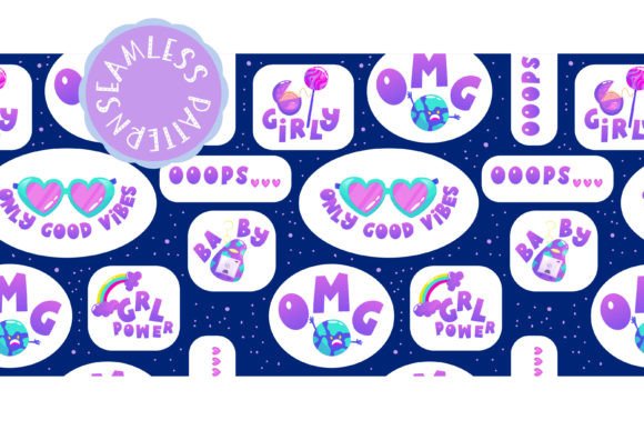 Retro Y2K Girly Neon Sticker Seamless Pattern