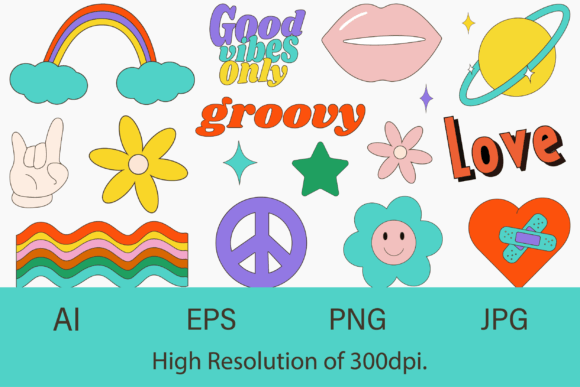 Retro Y2K Cartoon Vector Sticker Set