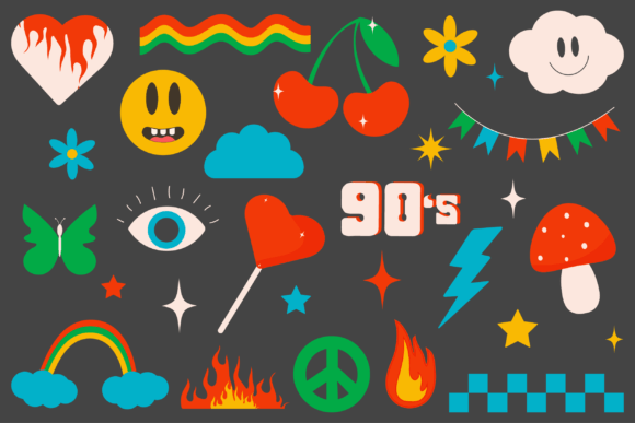 Retro Y2K Cartoon Sticker Pack Vector Set