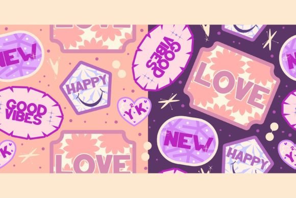 Y2K Seamless Retro Sticker Flower Pattern