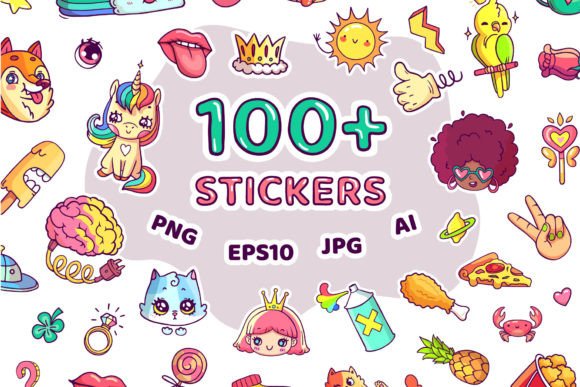 Big Set of Cute Y2K Cartoon Stickers