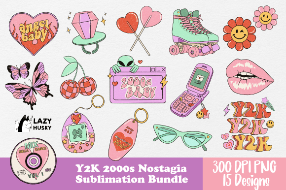 Y2K 2000s Nostalgia Aesthetic Sublimation Clipart Set