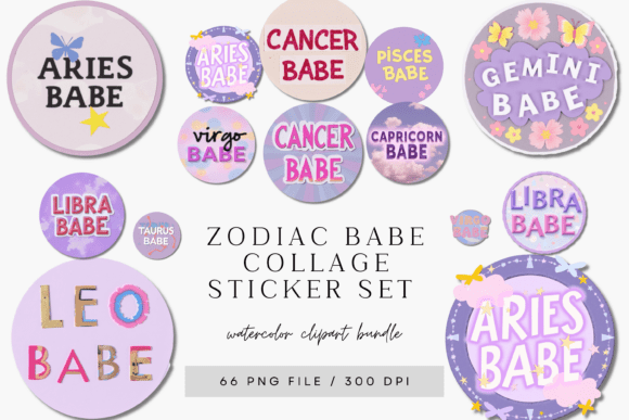 Zodiac Babe Pastel Cosmic Sticker Collage Pack