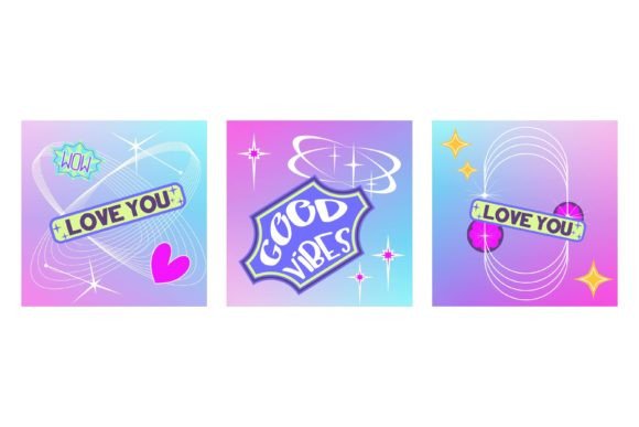 Y2K Gradient Frame Template with Retro Stickers