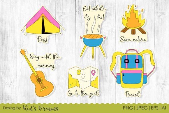 Y2K Hiking and Camping Vector Sticker Set