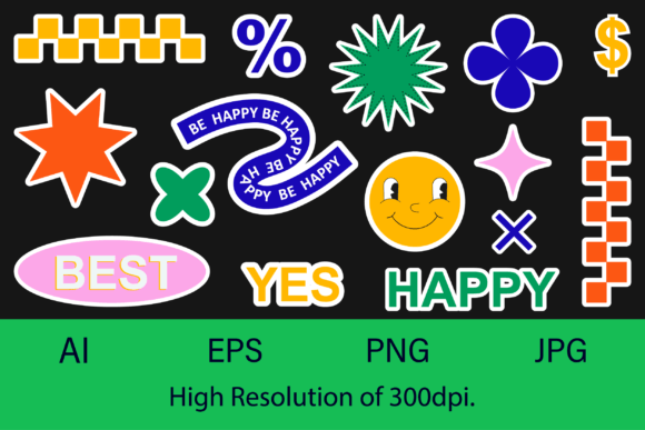 Y2K Geometric Sticker Shape Set