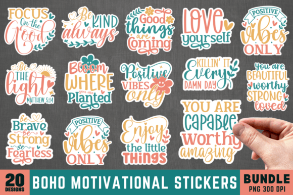 Boho Motivational Stickers PNG Bundle