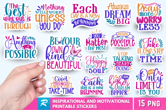 Motivational Printable Sticker PNG Bundle