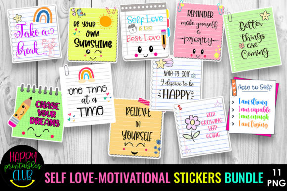 Self Love Motivational Sticker Bundle PNG