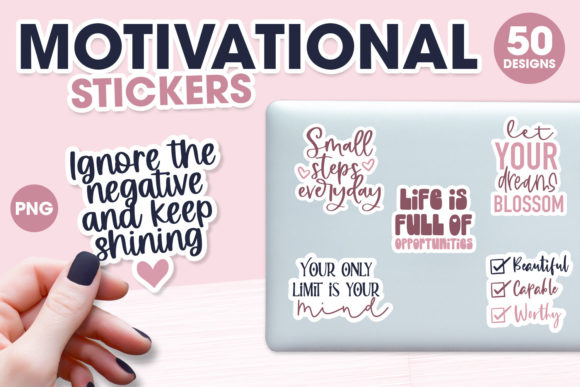 Motivational Sticker Bundle, 50 High-Resolution PNG Designs