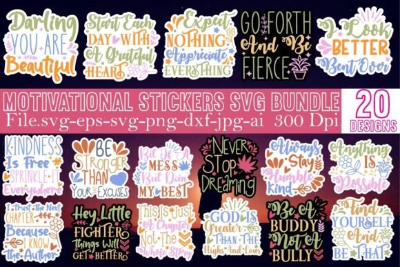 Motivational Stickers SVG & PNG Mega Bundle