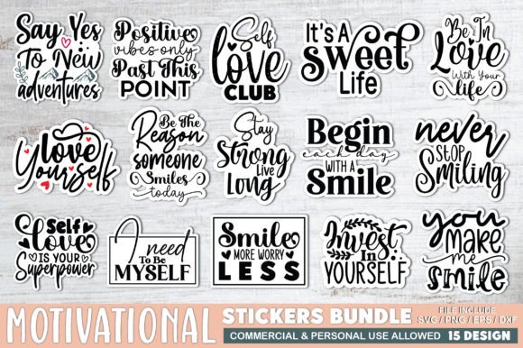 Motivational Stickers SVG PNG EPS DXF Bundle