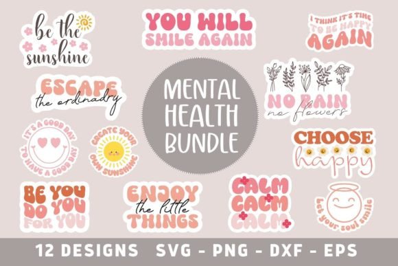Inspirational Mental Health Quote Sticker SVG Bundle
