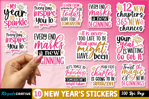 New Year Inspirational Sticker PNG Bundle