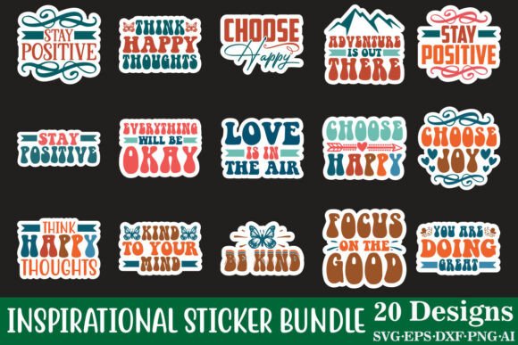Motivational Sticker Bundle SVG PNG AI EPS DXF Set