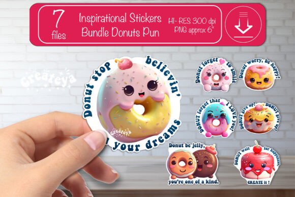 Kawaii Donut Pun Inspirational Sticker PNG Set