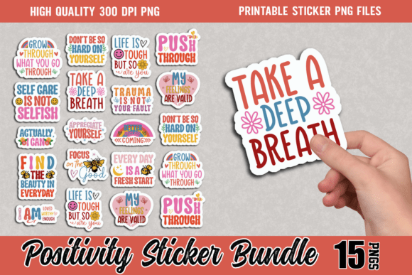 Positive Quotes & Mental Health Sticker PNG Bundle