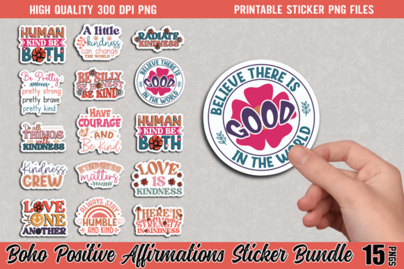 Boho Positive Affirmations PNG Sticker Bundle