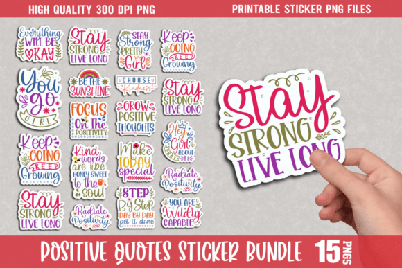 Positive Quotes Digital Sticker PNG Bundle