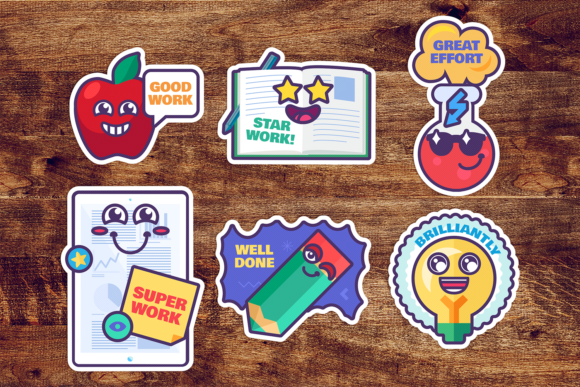 Study Reward Cartoon Sticker Vector Set