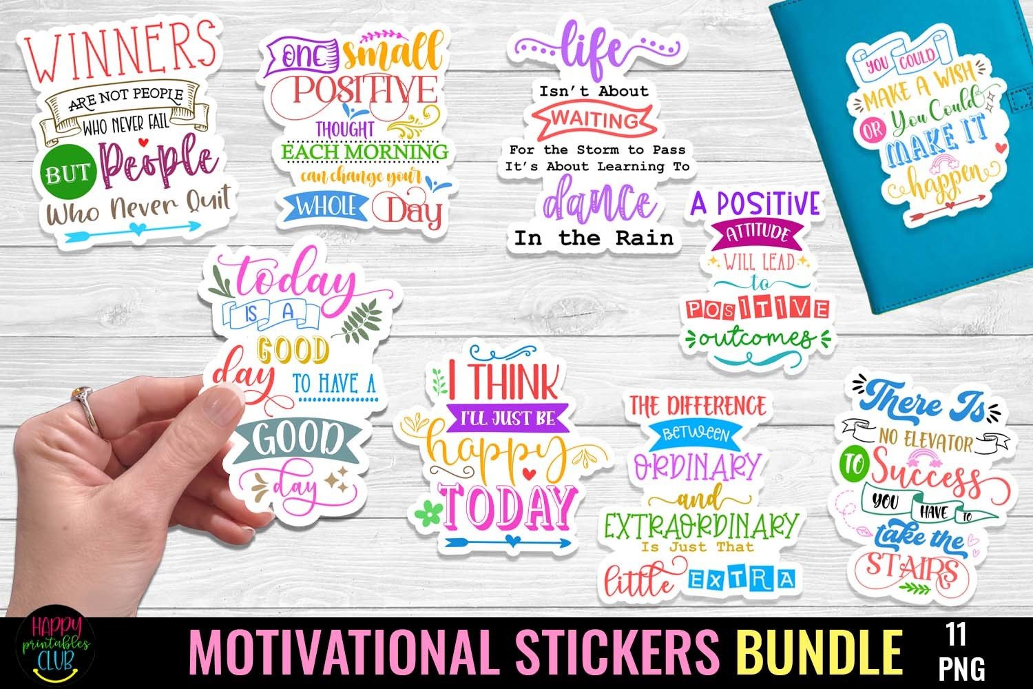 Motivational Positivity Printable Sticker PNG Bundle