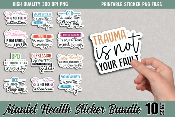 Mental Health & Motivational Sticker PNG Bundle