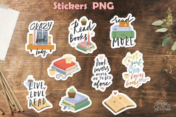 Book Lover Printable Sticker Pack PNG