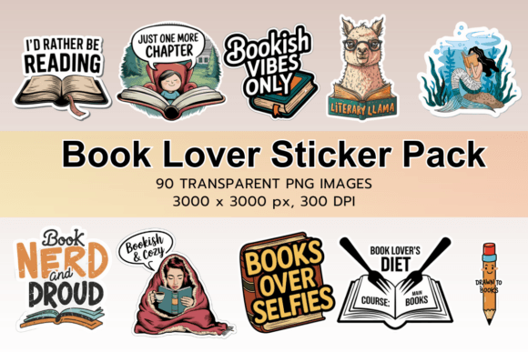 Book Lover Digital Sticker PNG Collection