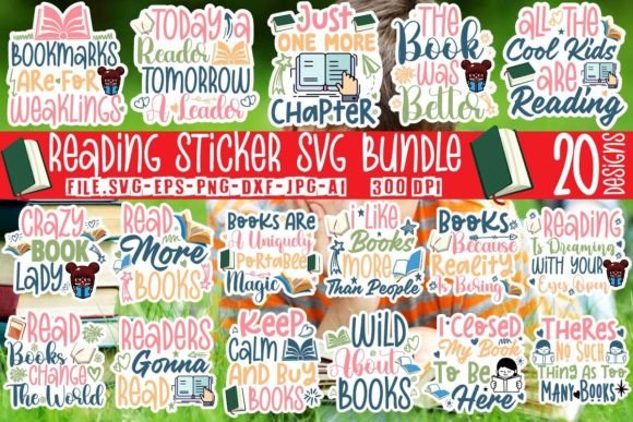 Reading Sticker SVG Cut File Mega Bundle