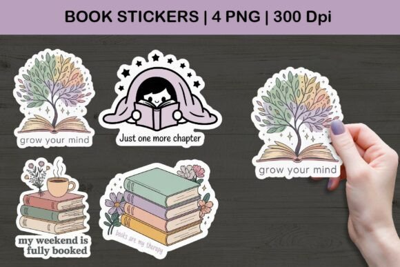Cozy Pastel Book Lover Sticker PNG Set