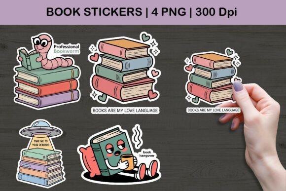 Cute Book Lover PNG Sticker Bundle