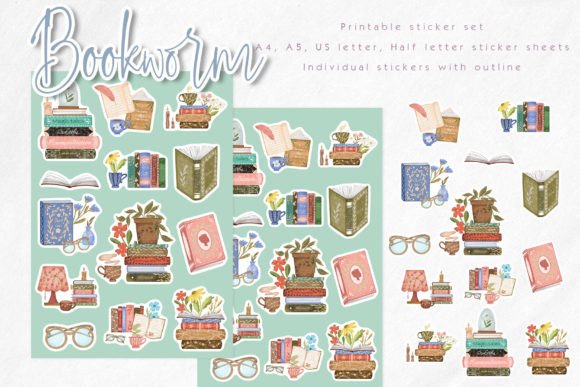 Bookworm Printable Sticker Set