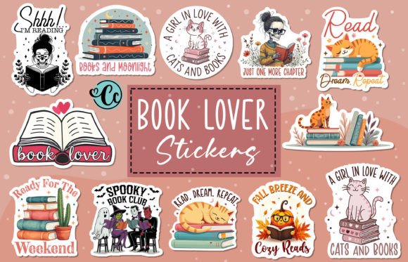 Fantasy Book Lover Floral Sticker Bundle PNG & EPS