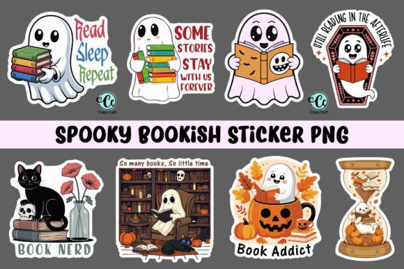 Spooky Bookish Ghost Stickers and Shirt Design Bundle
