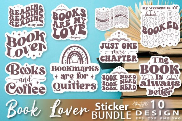 Book Lover Printable Sticker Design Bundle