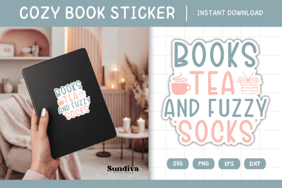 Cozy Book Lover Printable Sticker Digital File