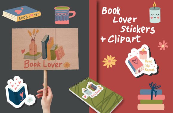 Cozy Books & Matcha Sticker Clipart Collection
