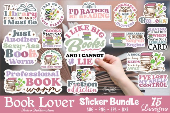 Retro Book Lover Sticker SVG Cut File Bundle