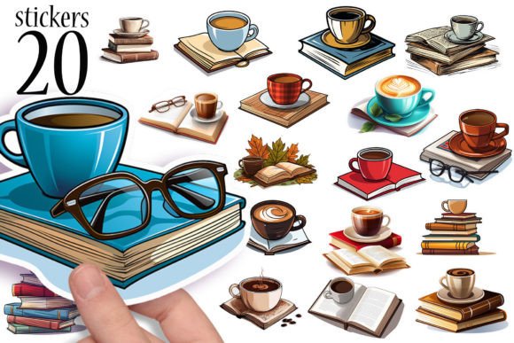 Coffee and Books Printable Sticker Set