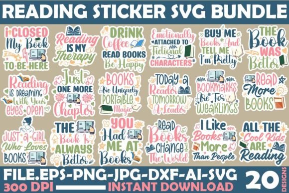 Reading Sticker SVG Digital Design Bundle