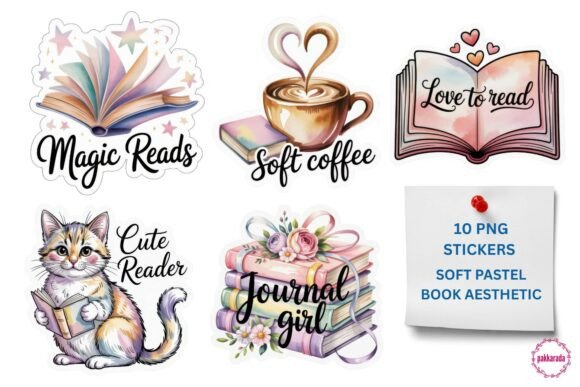 Soft Pastel Book Aesthetic PNG Sticker Set