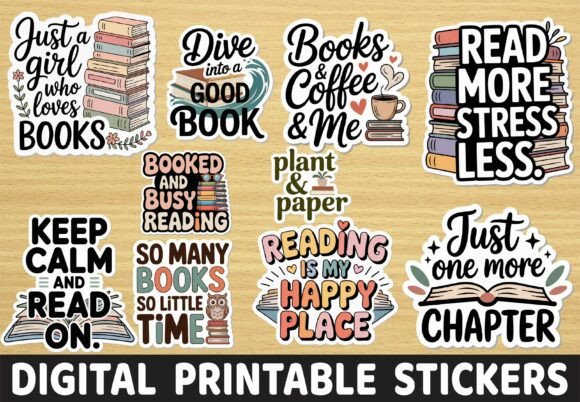 Bookish Reading Quote Stickers PNG Bundle